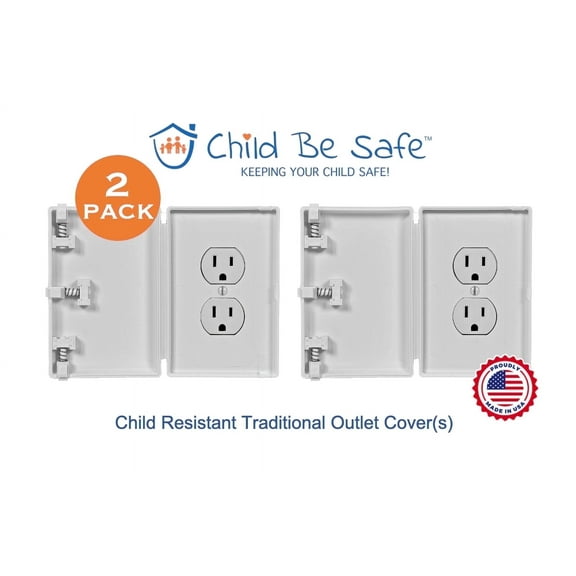 Child Be Safe Infant and Pet Proof Wall Outlet Cover Box, White, 2 Piece