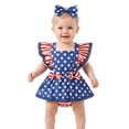 thumbnail image 2 of Curuila Kids Infant Girls Jumpsuit With Headbands Flutter Sleeve Independence Day Print Square Neck Fashionable Bodysuits Blue Size 9-12 Months, 2 of 9