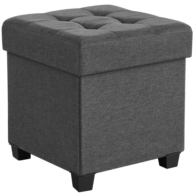 SONGMICS Puff Almancenaje, Banco Almacenamiento, 38 x 38 x 40 cm, Taburete con Reposapiés, para Salón, Dormitorio, Gris Pizarra MLSF014G01V1
