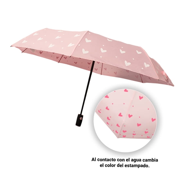 Paraguas De Bolsillo Mágico Diseño Rosa con Corazoncitos