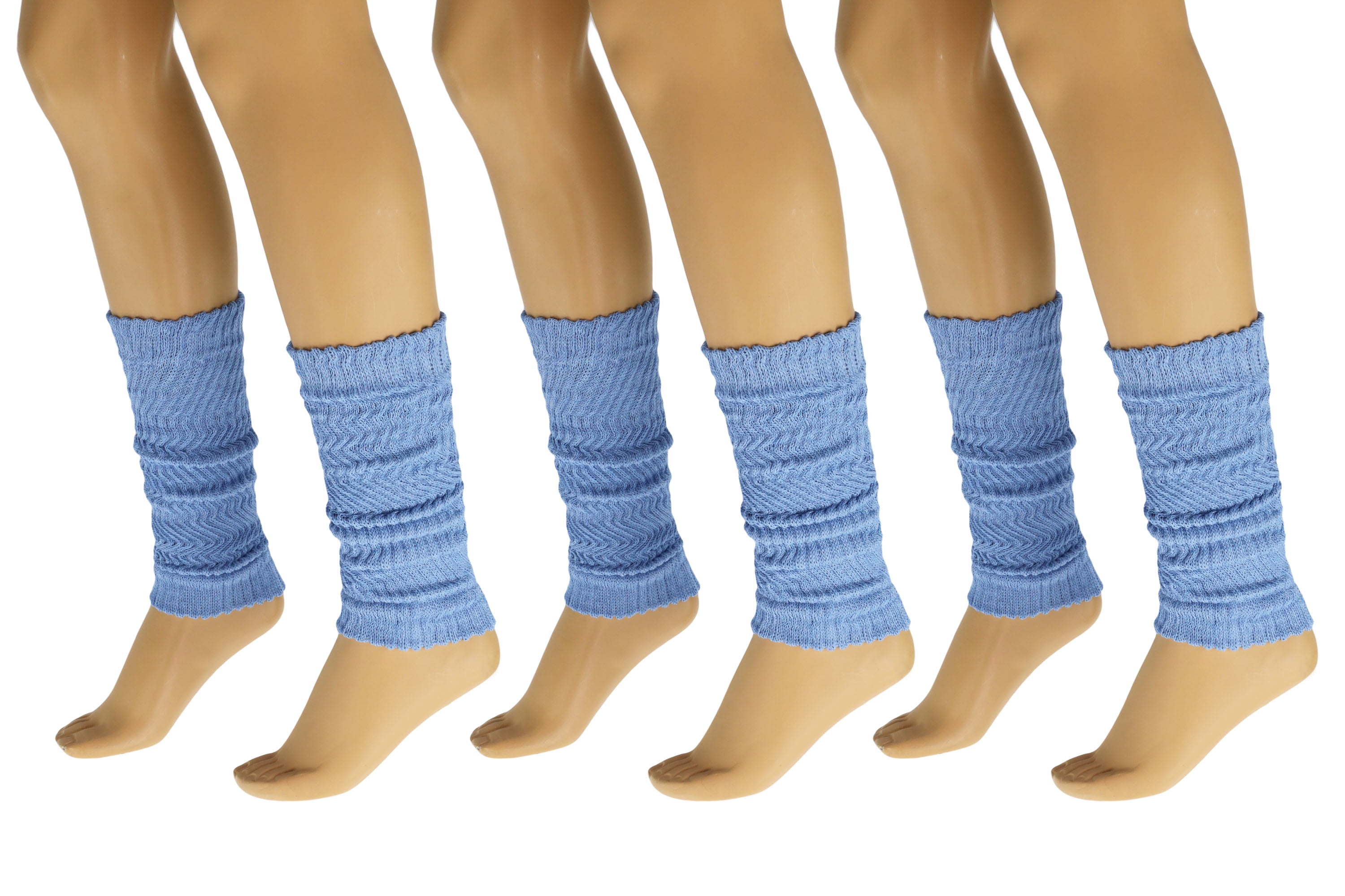 Aerobic Leg Warmers for Women 3 Pairs Light Blue Cotton Knee High