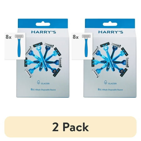 (2 pack) Harry's Men's 3-Blade Disposable Razors, Glacier Blue, 8 Count
