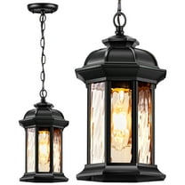 VIANIS Outdoor Pendant Lights for Porch Lantern, Black Exterior Hanging Lights Fixtures with Adjustable Chain, Modern Outside Hanging Lighting with Water Glass for Front Porch, Yard, Gazebo