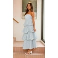 thumbnail image 4 of Women Summer Strapless Maxi Dress Ruffle Tiered Solid Backless Smocked Elegant Flowy Beach Long Dresses Light Blue XL, 4 of 8