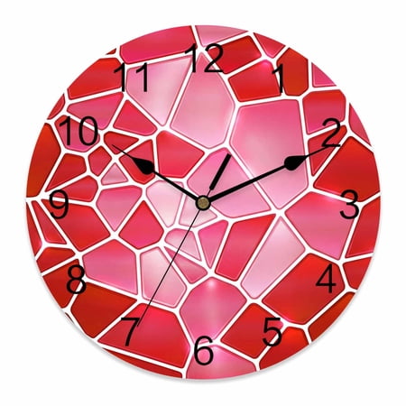 Wall Clock Red Ceramic Tiles Clocks PVC Silent Non-Ticking Battery Operated Abstract Art Puzzles Structure Round Clock for Home Living Room Kitchen Bedroom Office School Wall Decor 10 Inch