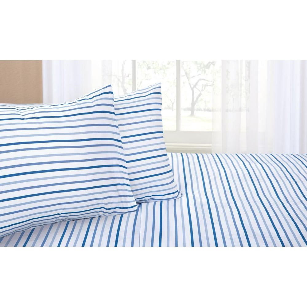 Mainstays Stripes Sheet Set, Blue, King, Microfiber