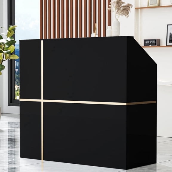 AHB 50-inch Reception Desk with Counter, Front Desk Office Desk with Storage Shelves, Black