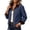 Navy 2, variant on Fancifize Cropped Bomber Jacket for Women Corduroy Collar Button Down Long Sleeve Barn Coat with Pockets,S-2XL