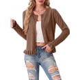 thumbnail image 2 of JWD Womens Cardigan Sweater Long Sleeve Crew Neck Button Front Knit Ruffle Trim Casual Lightweight Tops Coffee 2XL, 2 of 4