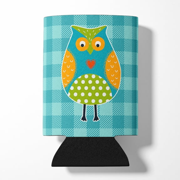 Owl on Blue Plaid Can or Bottle Hugger