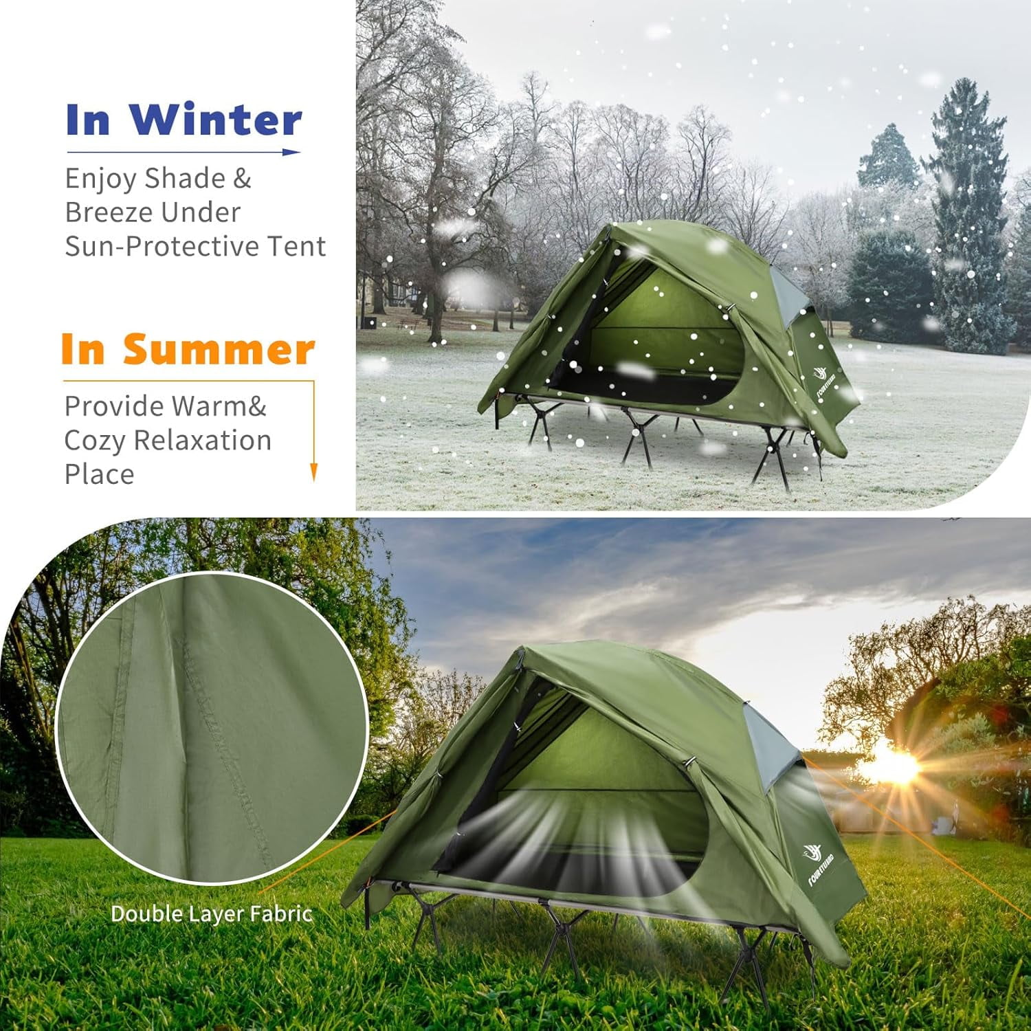 Arctic Lemmings 4-in-1 Elevated Camping Cot Tent for 1 Person - Foldable and Portable Tent Set for Hiking, Camping & Outdoor Adventures