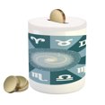 thumbnail image 1 of Zodiac Piggy Bank, Illustration with Signs Set and Outer Space Universe Star Galaxy Cosmos Theme Design, Ceramic Coin Bank Money Box for Cash Saving, 3.6" X 3.2", Green, by Ambesonne, 1 of 4