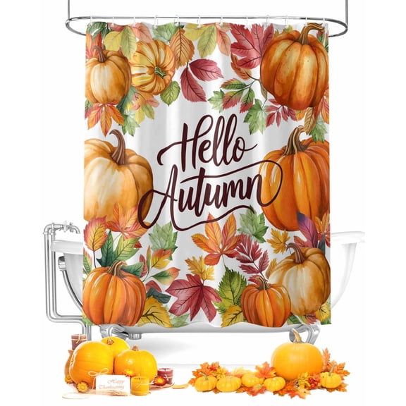 Fall Pumpkin Shower Curtain Set ,Waterproof Fabric Shower Curtains Maple Leaf Plant Shower Curtains for Bathroom,Bathroom Decor 36"x78"