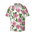 thumbnail image 2 of Lsque Rose Flowers print Men's Cuban Collar Short Sleeve Shirt Summer Beachwear Casual Button Down Fashionable Vacation Leisure Shirt-Large, 2 of 7