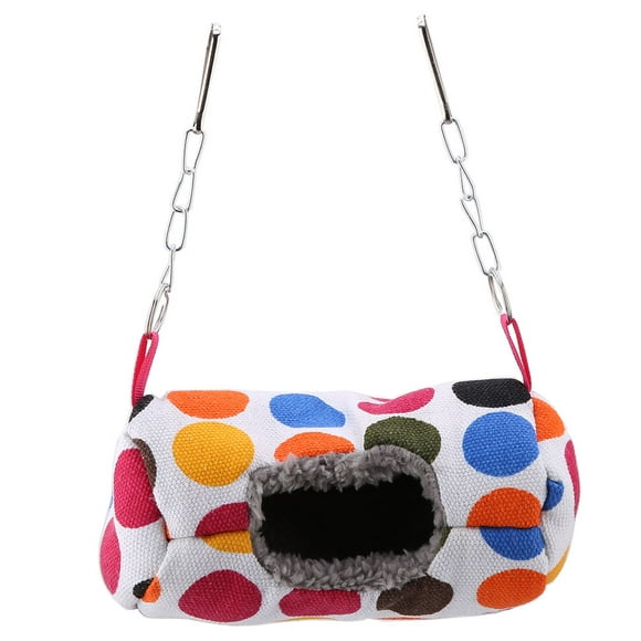 FYBTO Warm Soft Plush Parrot Hanging Hammock Cylindrical Bird Nest (9*9.5*19cm White Dot)-0906