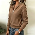 thumbnail image 5 of Cropped Bomber Jacket for Women Textured Lightweight Zip Up Fall Fashion Outerwear Long Sleeve Casual Jackets Coffee XL, 5 of 9