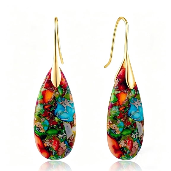 Stone Drop Earrings for Women Natural Stone Dangle Earrings Teardrop Statement Gold Earrings Jewelry Gift