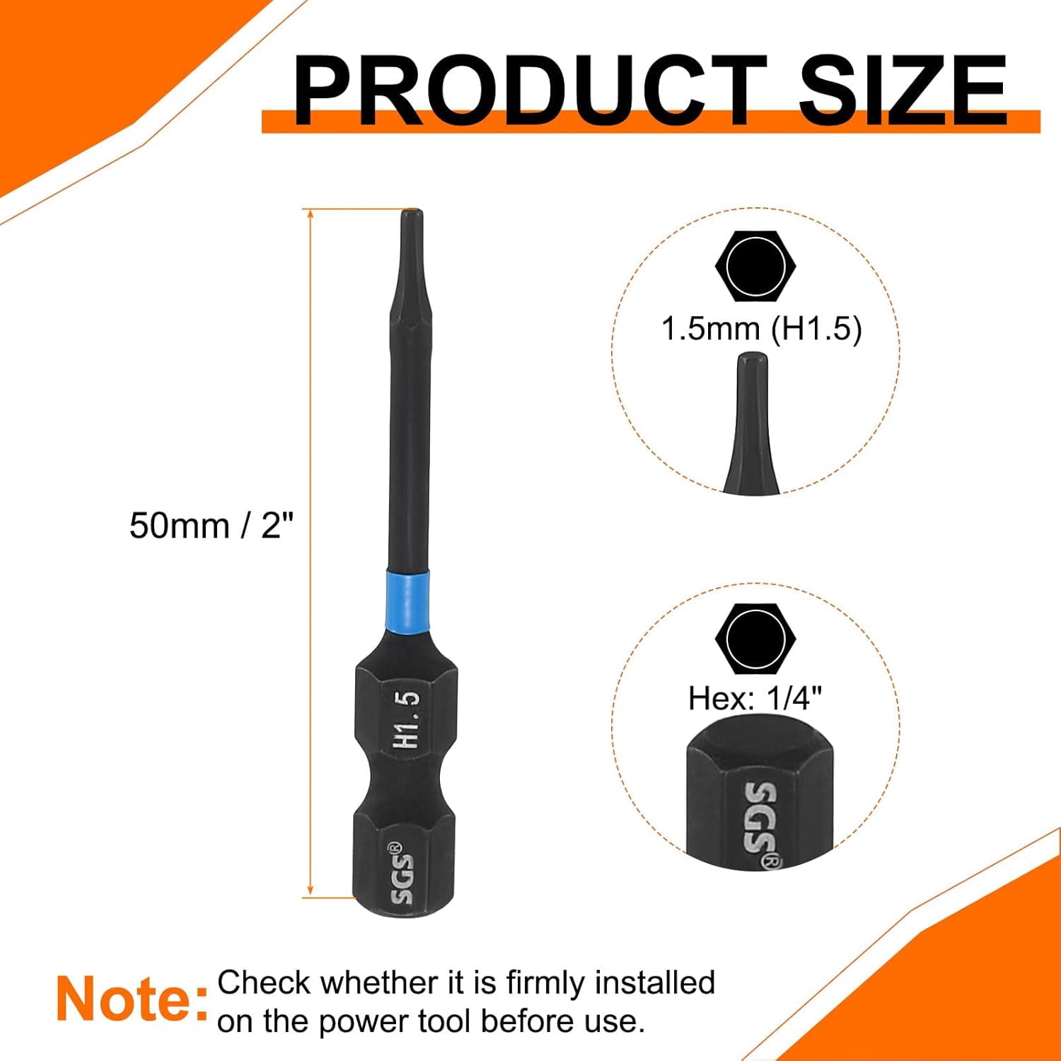 FRKSMD-5pcs Hex Head Wrench Drill Bit 1.5mm(H1.5) 1/4" Hex Shank 2"(50mm) Length S2 Steel Magnetic Hexagon Impact Drivers Metric Screwdriver Bit
