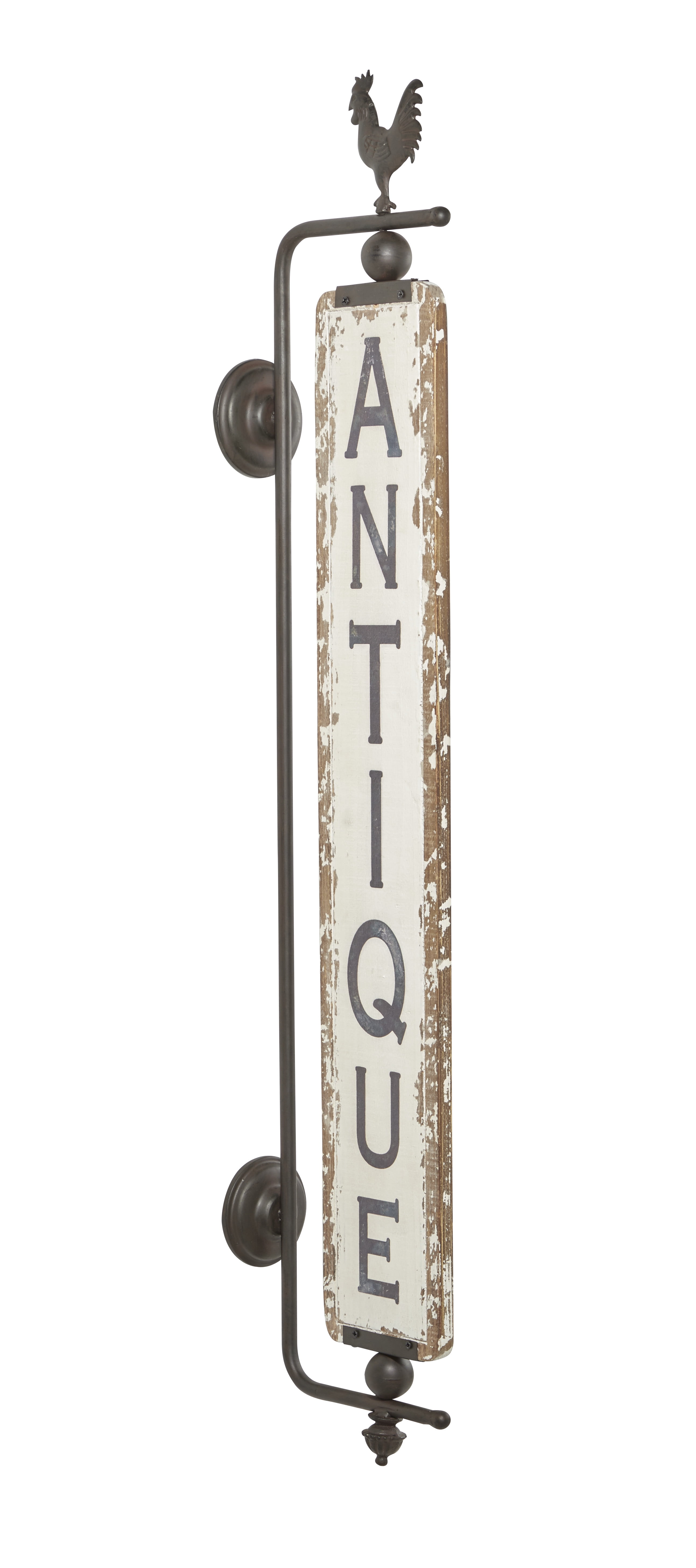Decmode Rustic Distressed White Wood And Metal Wall Décor 15" x 53"