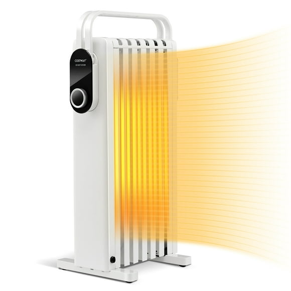 Costway 1500W Electric Space Heater Oil Filled Radiator Heater W/ Foldable Rack White