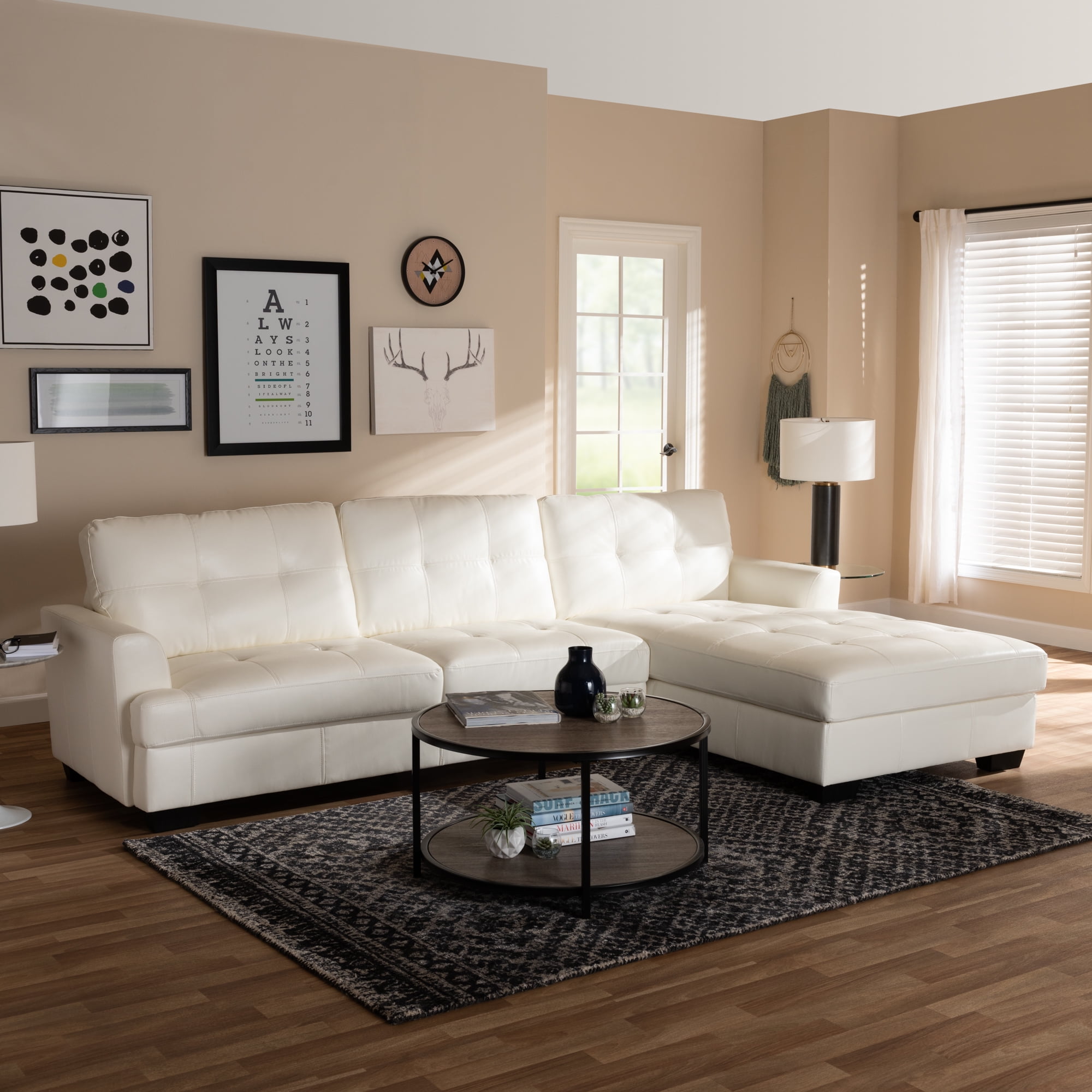 Skyline Decor White Faux Leather Upholstered Sectional Sofa - Walmart.com