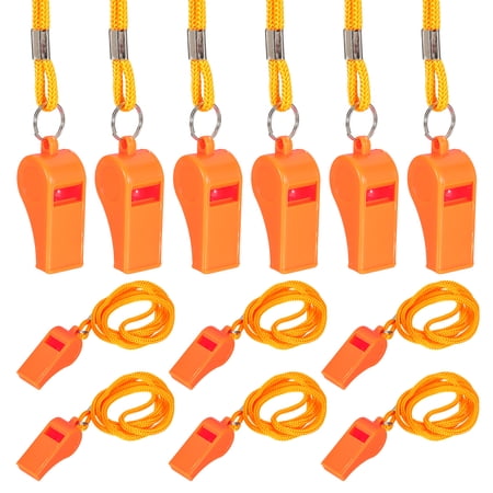 Uxcell Plastic Whistles with Lanyard, Training Sports Gather Whistles Loud Crisp Sound Colorful Bulk Whistle 12 Pcs & Orange -Fitting for (Coaches/Referee/Outsides/Team Events)