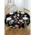thumbnail image 5 of Spring Summer Flower Round Tablecloth 54 inches Eucalyptus Leaves Countryside Black Waterproof Oil-Proof Table Cloth Round Table Cover for Holiday Party Picnic Dinner Decor Indoor and Outdoor Use, 5 of 9
