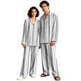 thumbnail image 3 of Couple Matching Pajamas Long Sleeve His and Hers Pajamas Sets Sleepwear Striped Button Down Warm 2 Piece Set Loungewear Dark Gray XXXL, 3 of 7