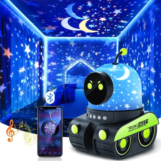 Luz nocturna robot para niños 【12 películas】 Proyector de luz nocturna para niños, lámpara de luz nocturna con música Bluetooth para bebés, luz nocturna recargable para decoración de habitaciones de niños, proyector de luz fría para regalos de Navidad para niños Rojo Verde Cocina, Decoración y Otros