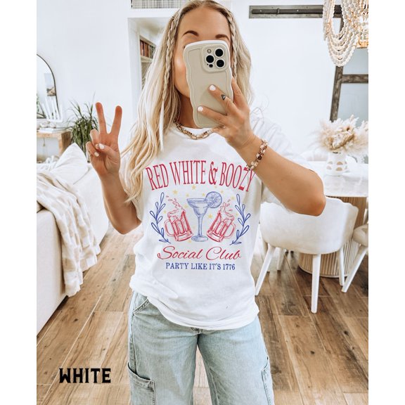 Funny 4th of July Shirt, Trendy Red White Boozy Social Club, Patriotic USA America TShirt, Day Drinking Party Cocktail Club Tee