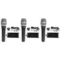 3 Rockville RMP-XLR Dynamic Cardioid Pro Microphones   10' XLR Cables 3 Clips
