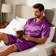 thumbnail image 6 of Resicozy Pajamas Set for Men Silk Satin Sleepwear Short Sleeve Button Down Pjs Set 2 Piece Loungewear with Pockets Purple 3XL, 6 of 6