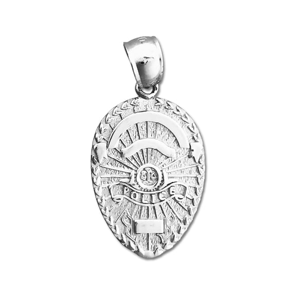 Rhodium Plated 925 Sterling Silver Police Officer Badge Charm