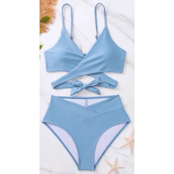 Top-kevin Women's Triangle Bikini Sets Sexy Halter String Two Piece Swimsuits Tie Trim Bathing Suit Trendy Beach Swimwear