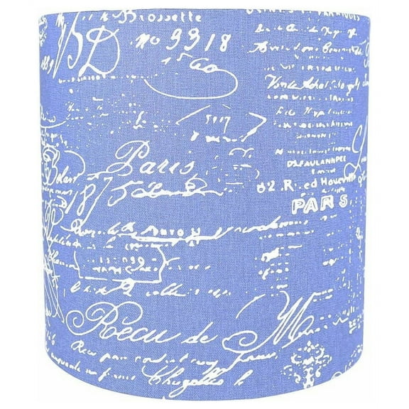 Urbanest Classic Drum Linen Lamp Shade, Blue With White Script, 10x10x10"