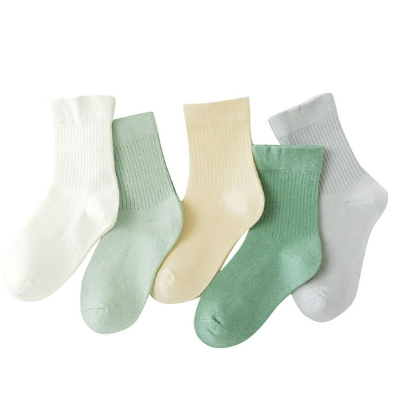 CYRBOKO Boys'Socks, Breathable Casual 5 Pairs Cotton Sport Socks Green Size 1-15 T