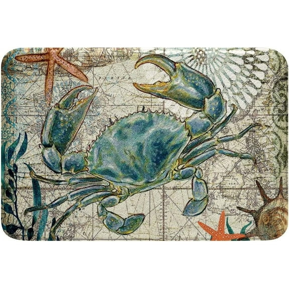 Funny Rug for Front Door Crab Coastal Nautical Ocean Starfish Retro Map Bath Rugs Soft Carpet Washable Doormat Welcome Mats Non Slip Rugs Decoration Entrance Rugs for Porch Home 17x30 inch