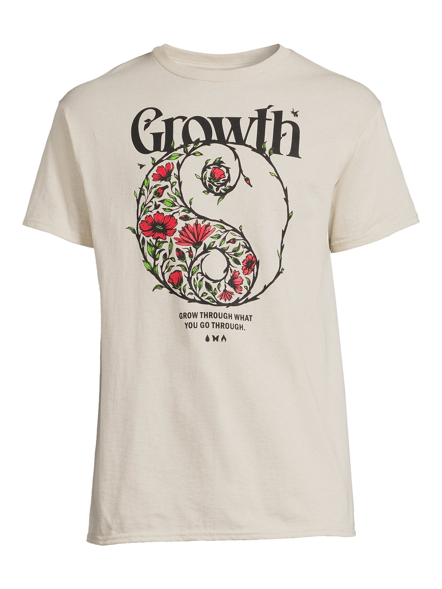 Growth Floral Yin Yang Men's Graphic Tee with Short Sleeves, Sizes S-3XL