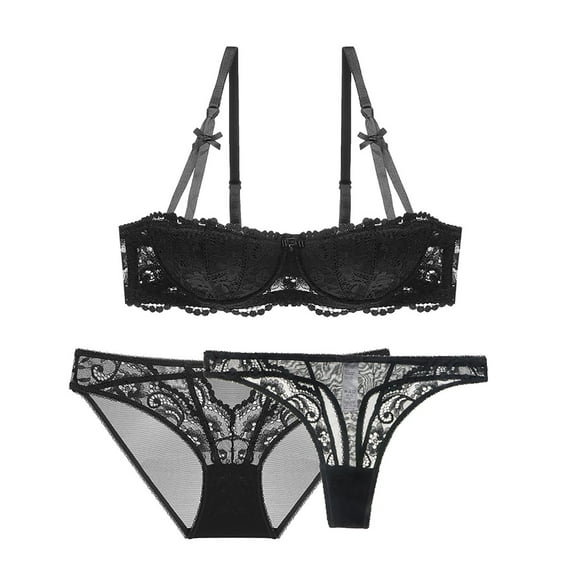 Varsbaby Women's Bra and Panties Set Lace Panties and Thongs Lingerie Set 3 Pce