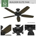 thumbnail image 3 of Hunter - Builder Indoor Ceiling Fan, 52-inch, Matte Black, Traditional-style, 3-speed WhisperWind Motor, 53243, for living rooms, bedrooms, home offices, kitchens, 3 of 12