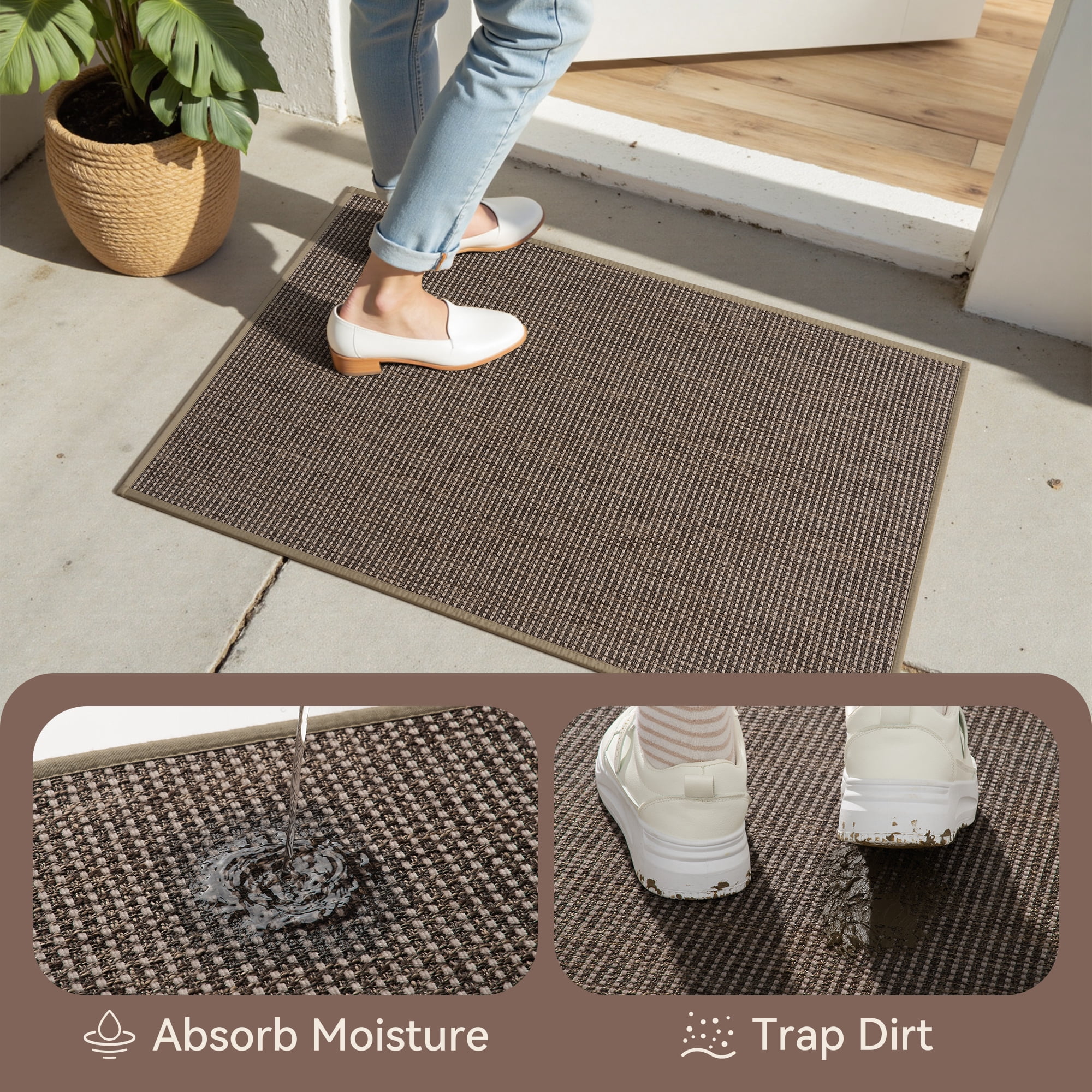 FEELHOME Door Mats for Inside 24"x47" Non Slip Rubber Welcome Mat for Inside Low-Profile Dirt Trapper Indoor Door Mats for Entryway Absorbent Washable Entry Rug Floor Mats Brown