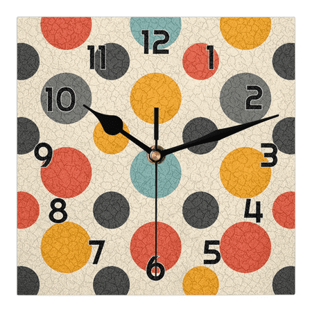 Square Wall Clock, Colorful Dot Design with Black Hands, 12x12 Inches, Modern Desk or Wall Decor Clock for Living Room, Bedroom, Office (S)
