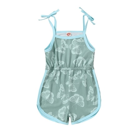 

AmShibel Summer Toddler Baby Girls Romper Sleeveless Spaghetti Strap Cartoon Print Strap Bodysuit Jumpsuit