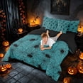 thumbnail image 4 of Homewish Spider Web King Bedding, Happy Halloween King Bed in a Bag, Teal Cyan, Black Reversible 7pcs, 4 of 7
