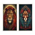 thumbnail image 2 of Designart "Retro Illustration Wild Lion Portrait III" Animals Lion Framed Wall Art Set Of 2 - Children's Art Brown Framed Canvas Set For Living Room Decor, 2 of 6