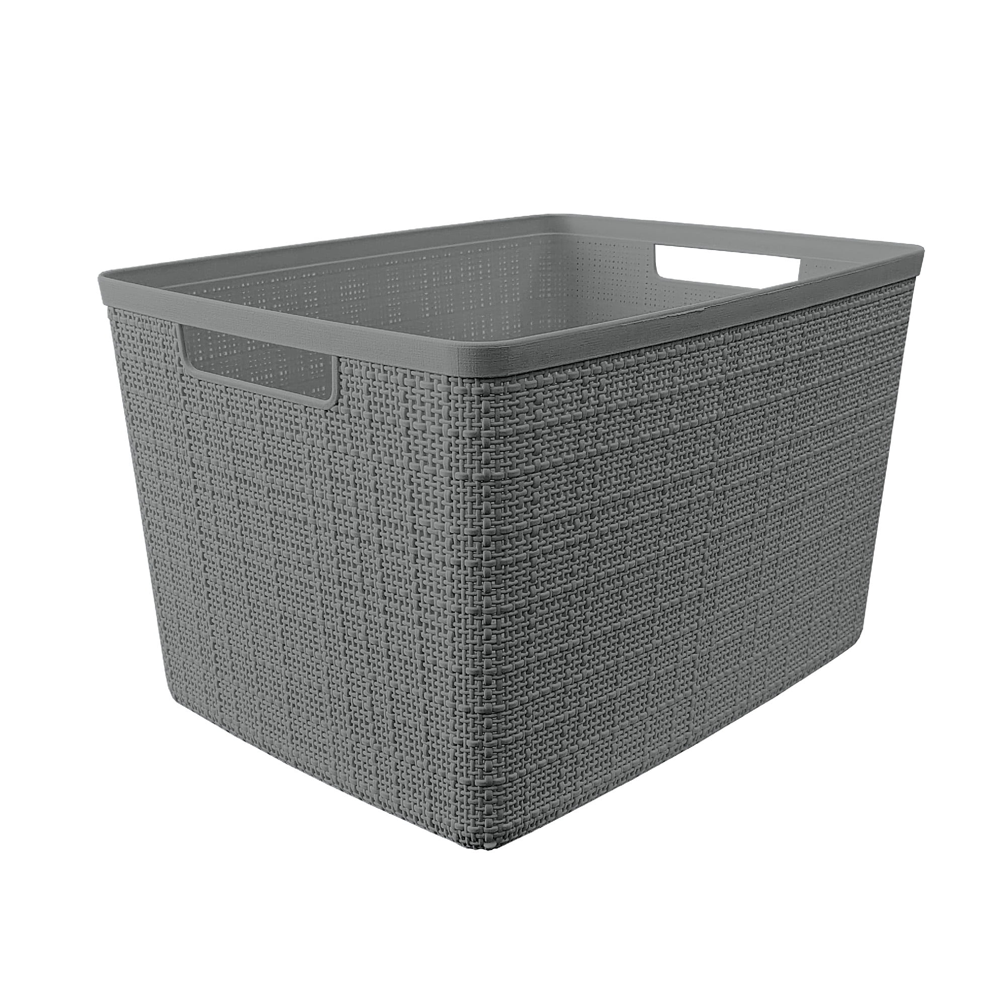 Curver Set of 4 Jute Basket Large Durable Resin Organization and Storage Basket Bin, Grey