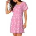 thumbnail image 2 of Fotbe Snowflake pink backgrounds Bata de Dormir para Mujer con Estampado, Camisón de Algodón de Manga Corta, Ropa de Dormir Casual, 2 of 6
