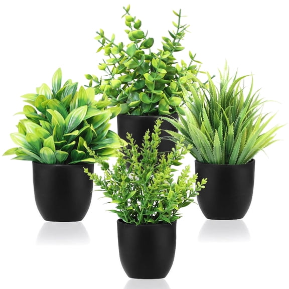 Tripumer 4Pack Mini Artificial Aloe Vera Potted Plants with Black Pots for Indoor Home Office Bathroom Farmhouse Decoration