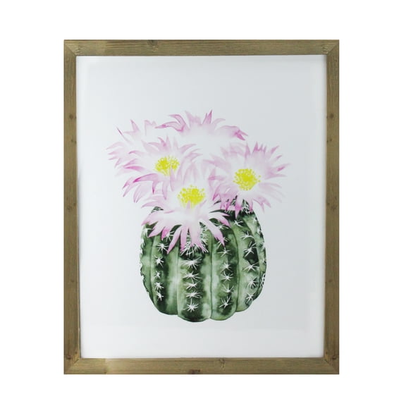 Raz 24" Pink and Yellow Cactus Decorative Wooden Framed Print Wall Art