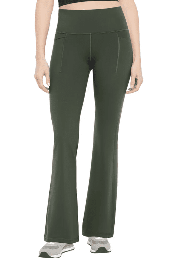 Fit Women's Flare Legging, High Waisted Sweat Wicking, Green, Large